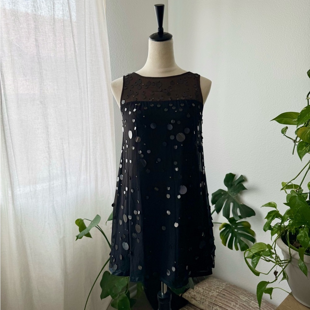 VTG 100% Silk Sequins Sheer Top Emblished Black Cocktail Dress Sz 4